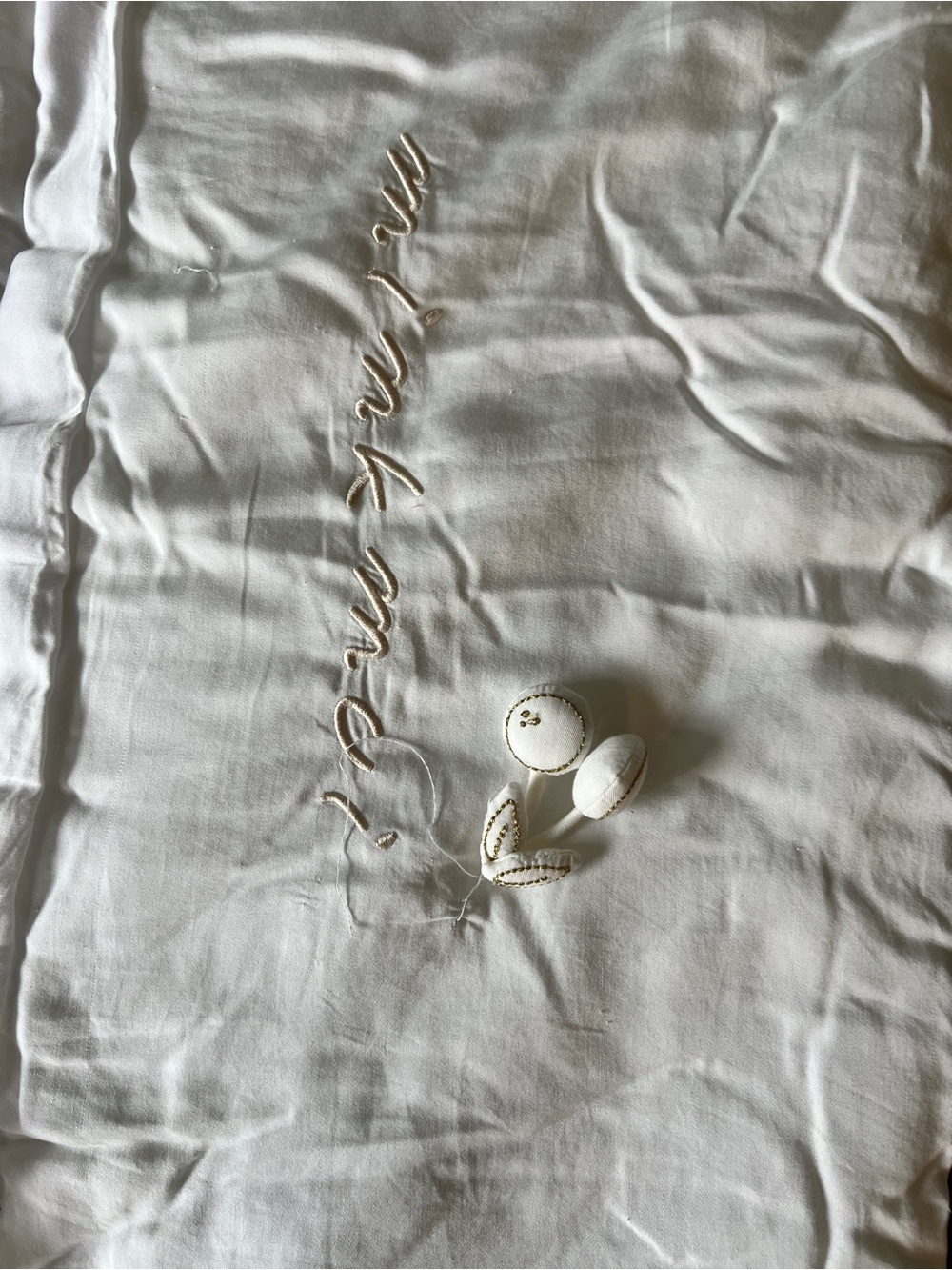 Embroidered White QuiltedBlanket with Subtle Cherry Motif